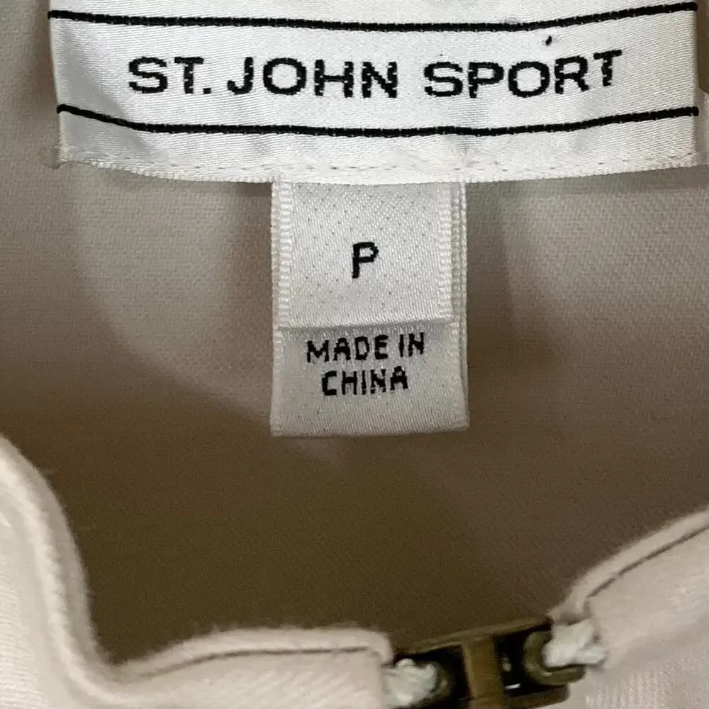 St. John Sport Full Zip Jacket Cotton Stretch Blend 2 Way Zipper Tan Size P